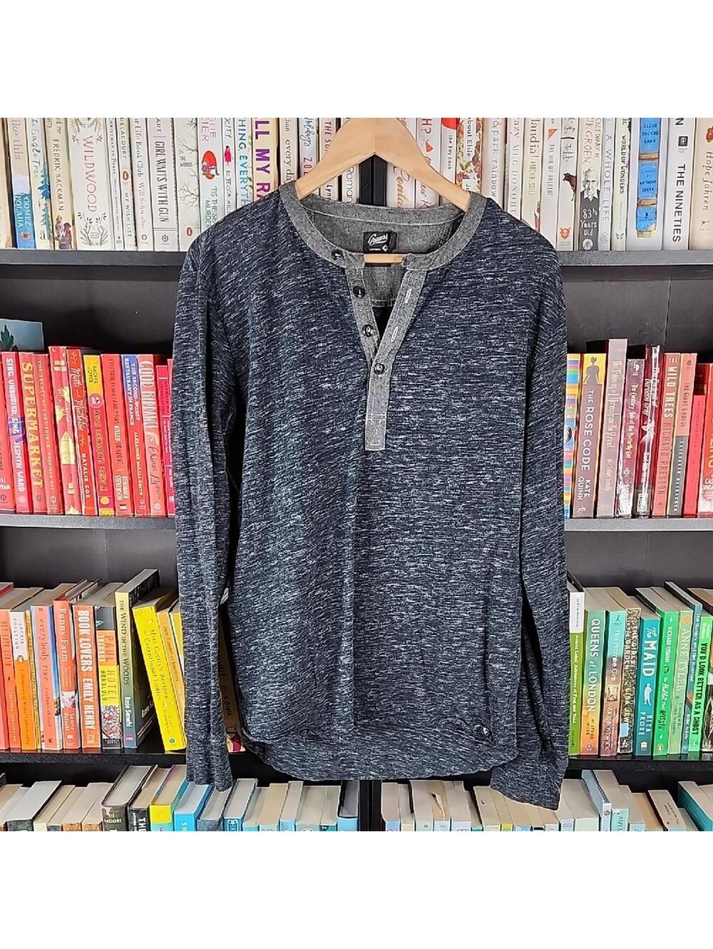 Grayers Men's Dark Gray Long Sleeve Henley Large
